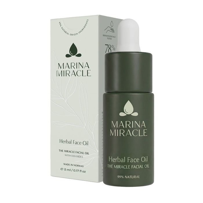 herbal face oil ansiktsolje på 5 ml liten glassflaske med dropper