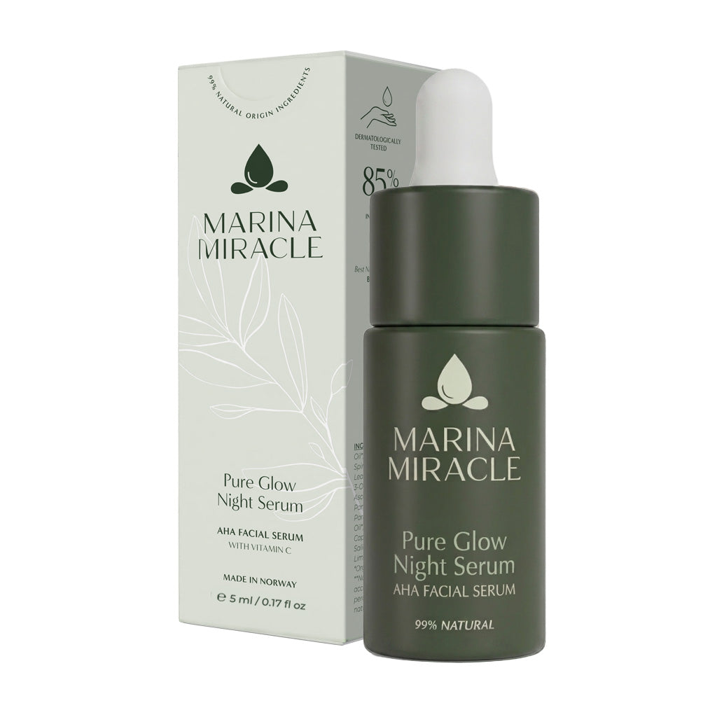 Pure Glow Night Serum eksfolierende, helt naturlig nattserum med eske. Laget i Norge med rene ingredienser.