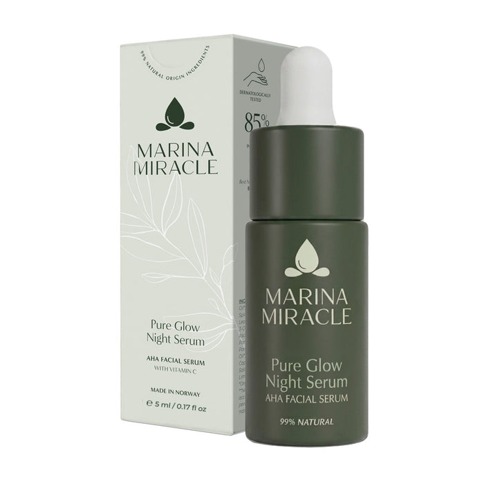 Pure Glow Night Serum eksfolierende, helt naturlig nattserum med eske. Laget i Norge med rene ingredienser.