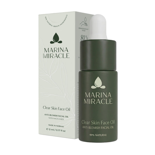Clear Skin Face Oil er en økologisk og naturlig ansiktsolje for fet hud, oljete hud og for hud med mye akne eller hudormer.